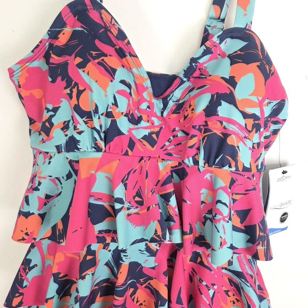 Aquashape Dolfin NWT Ruffle Swimsuit Tummy Control Womens Size 12
